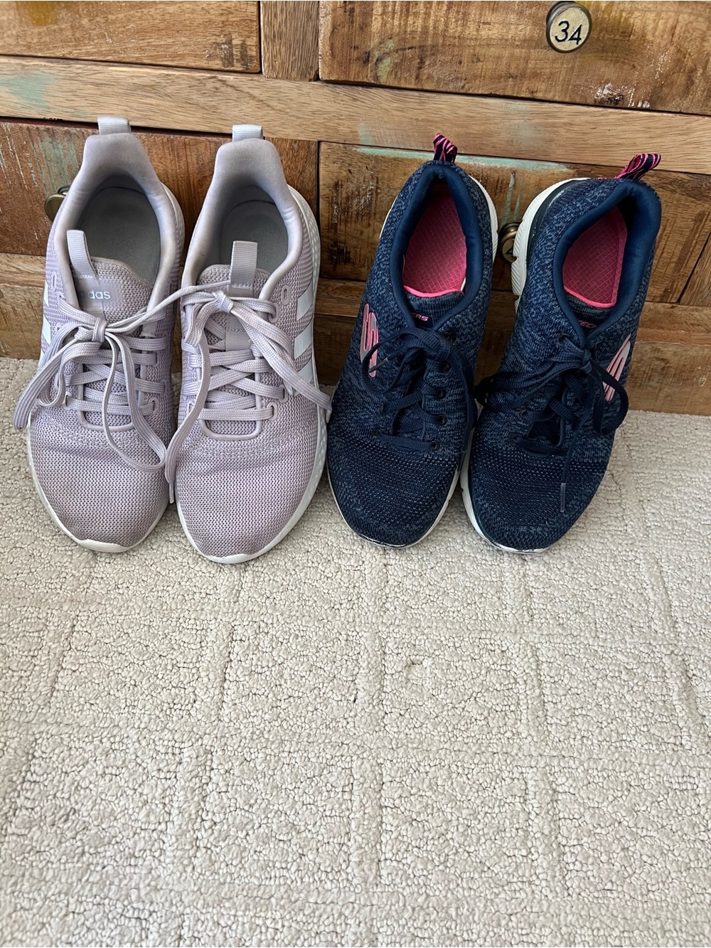 Adidas Light Lavender and Skechers Navy Athletic Sneakers - 2 Pair Lot